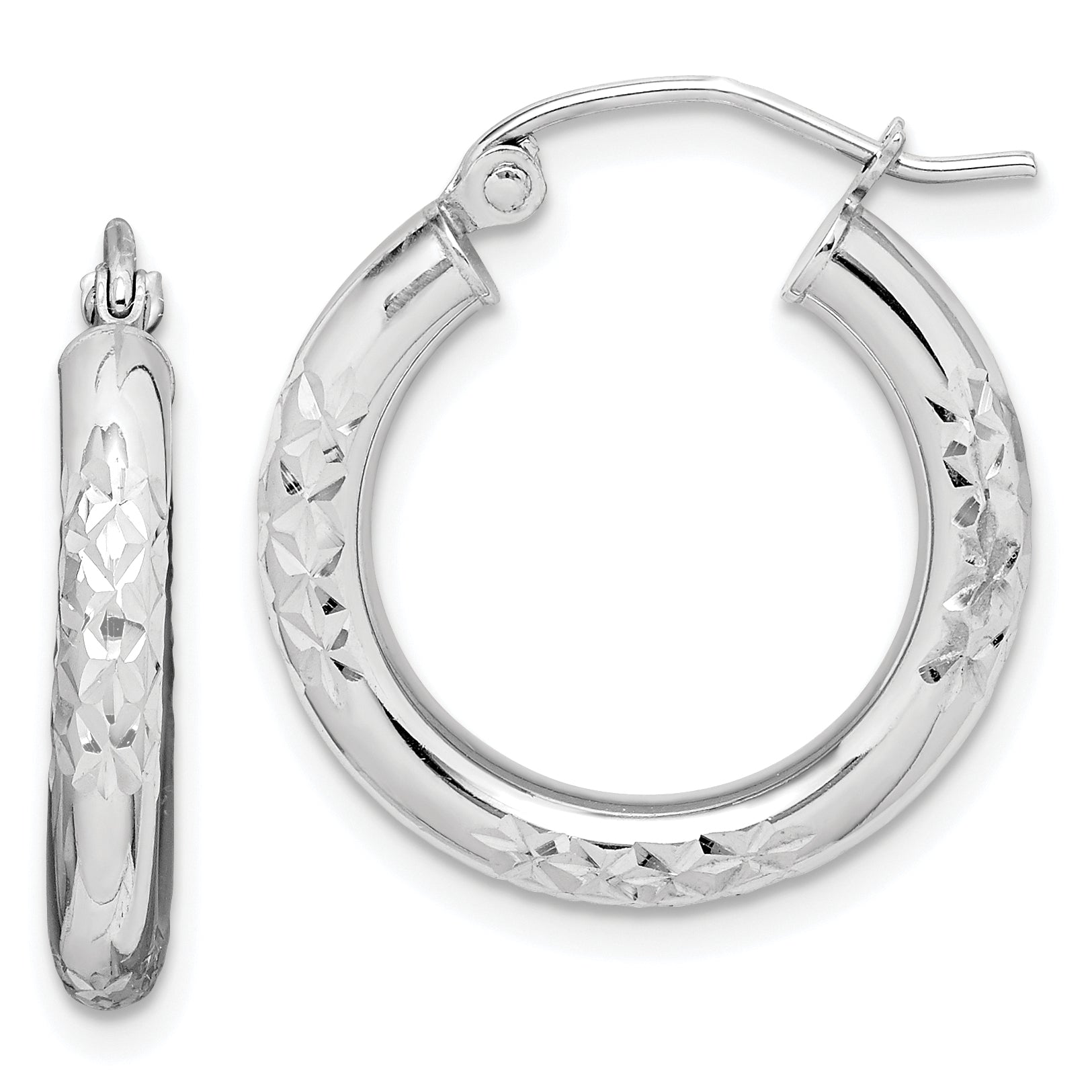 10K White Gold Diamond Cut 3mm Hoop Earrings