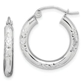 10K White Gold Diamond Cut 3mm Hoop Earrings