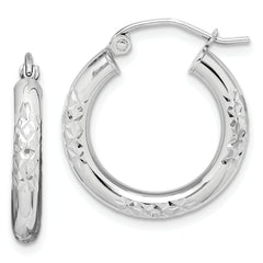 10K White Gold Diamond Cut 3mm Hoop Earrings