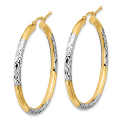 10K Gold & Rhodium Diamond-Cut 3mm Hoop Earrings for Women