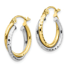 10K Two-Tone Gold Twist Hoop Earrings with Polished Finish Elegant Design 19mm