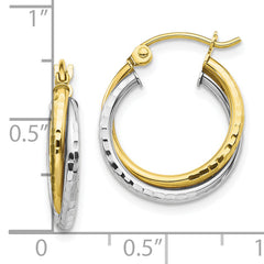 10K Two-Tone Gold Twist Hoop Earrings with Polished Finish Elegant Design 19mm