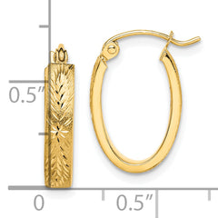 10K Gold Brushed Diamond-Cut Oval Hoop Earrings for Women