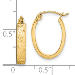 10K Yellow Gold Diamond-Cut Oval Hoop Earrings with Polished Finish