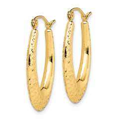 10K Gold Textured Hollow Oval Hoop Earrings for Women Polished Finish