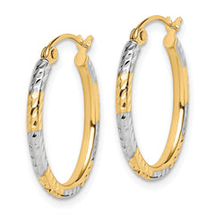 10K Yellow Gold & Rhodium Diamond-Cut Oval Hoop Earrings Polished Finish
