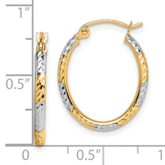 10K Yellow Gold & Rhodium Diamond-Cut Oval Hoop Earrings Polished Finish