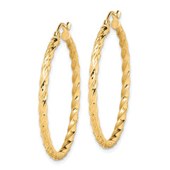 10K Gold Twisted Diamond-Cut Hoop Earrings 35mm Polished Finish