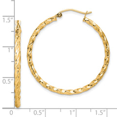 10K Gold Twisted Diamond-Cut Hoop Earrings 35mm Polished Finish