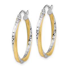 10K Gold & Rhodium Diamond-Cut Twisted Hoop Earrings Elegant Polished Finish