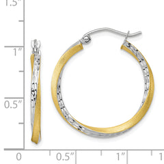 10K Gold & Rhodium Diamond-Cut Twisted Hoop Earrings Elegant Polished Finish