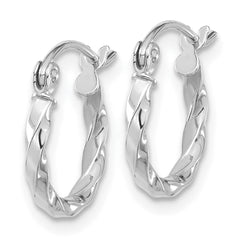 10K White Gold Polished Twist Hoop Earrings with Rhodium Finish for Women