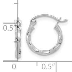 10K White Gold Polished Twist Hoop Earrings with Rhodium Finish for Women