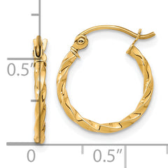 10K Yellow Gold Twist Hoop Earrings with Polished Finish