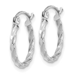 10K White Gold Polished Twist Hoop Earrings for Women Elegant and Rhodium Plated