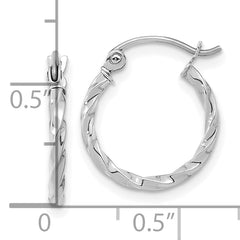 10K White Gold Polished Twist Hoop Earrings for Women Elegant and Rhodium Plated