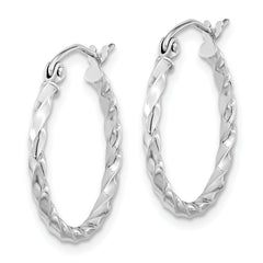 10K White Gold Twist Hoop Earrings with Polished Rhodium Finish