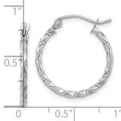 10K White Gold Twist Hoop Earrings with Polished Rhodium Finish