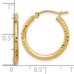 10K Yellow Gold Diamond-Cut Hoop Earrings with Polished Finish