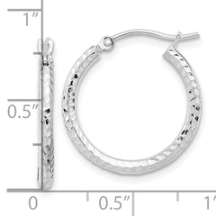 10K White Gold Diamond-Cut Hoop Earrings with Polished Rhodium Finish