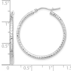 10K White Gold Diamond-Cut Hoop Earrings with Polished Rhodium Finish