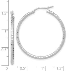10K White Gold Diamond-Cut Hoop Earrings with Polished Finish 2mm