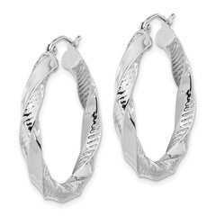 10K White Gold Twist Hoop Earrings with Polished & Textured Design