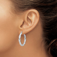 10K White Gold Twist Hoop Earrings with Polished & Textured Design