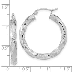 10K White Gold Twist Hoop Earrings with Polished & Textured Design