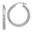 10k 3x20 White Gold Diamond-cut Round Hoop Earrings