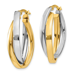10K Two-Tone Gold Oval Hoop Earrings with Polished Finish Elegant Design