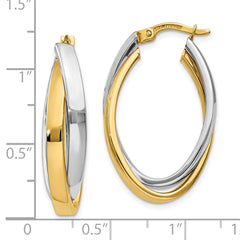 10K Two-Tone Gold Oval Hoop Earrings with Polished Finish Elegant Design