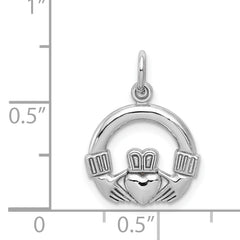 10K White Gold Claddagh Charm with Rhodium Finish Solid Elegant Design