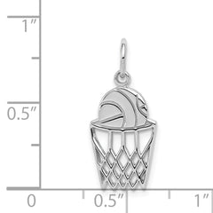 10K White Gold Basketball and Net Charm with Polished Finish Solid, Rhodium-Plated Design