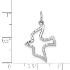 10K White Gold Dove Charm with Polished Rhodium Finish, Elegant and Solid Design