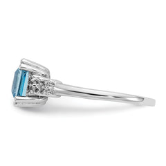 10k White Gold Diamond and Blue Topaz Ring