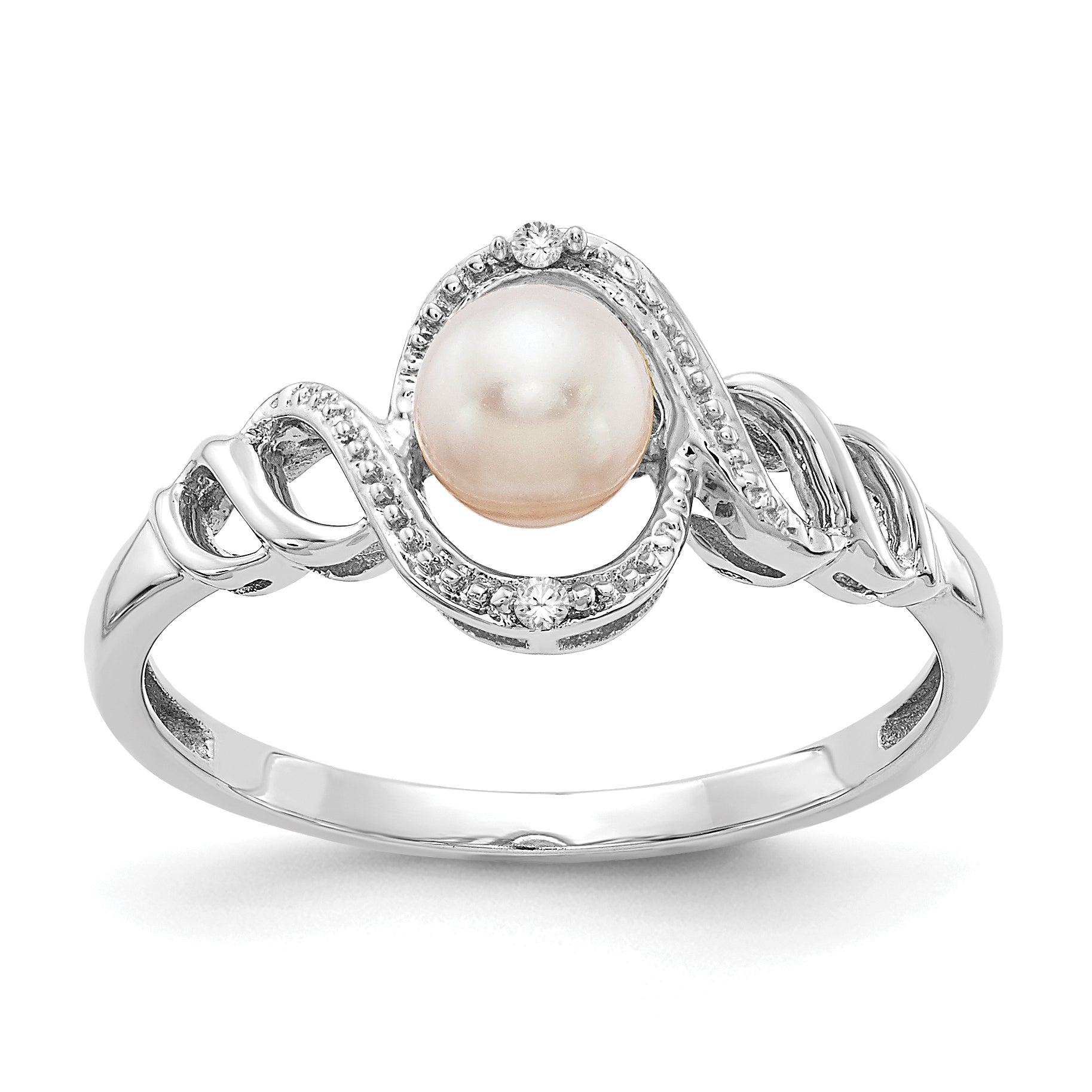 10k White Gold Fresh Water Cultured Pearl and Diamond Ring
