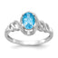 Oval Swiss Blue Topaz & Diamond Ring in 10K White Gold (0.02 ct. tw.), Size 7 - Sophia Jewelers