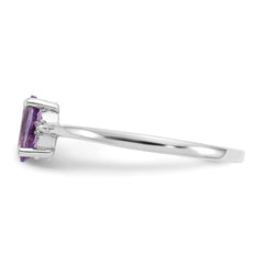 10k White Gold Polished Genuine Diamond & Amethyst Birthstone Ring