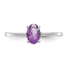 10k White Gold Polished Genuine Diamond & Amethyst Birthstone Ring