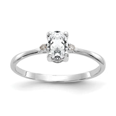10k White Gold Polished GenuineDiamond/White Topaz Birthstone Ring
