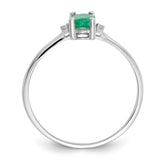 10k White Gold Polished Genuine Diamond & Emerald Birthstone Ring
