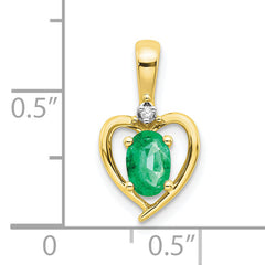 10K Gold Diamond and Emerald Pendant with Polished Finish Elegant Birthstone Charm