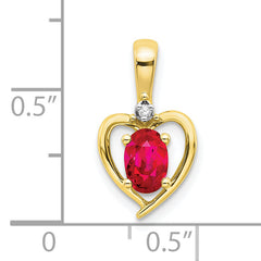10K Gold Diamond & Ruby Pendant with Polished Finish, Oval Prong Set Stone