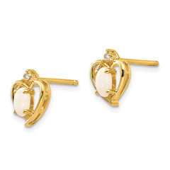 10K Yellow Gold Diamond and Opal Earrings with Polished Finish