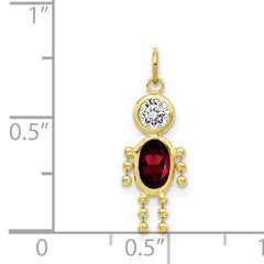 10K Gold January Boy Birthstone Charm with Polished Hollow Design