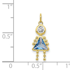10K Yellow Gold March Birthstone Girl Charm with Polished Finish