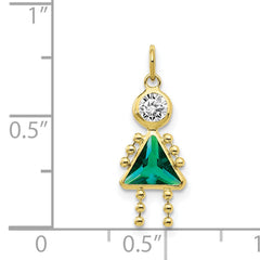 10K Gold May Birthstone Girl Charm with Polished Finish Elegant Design