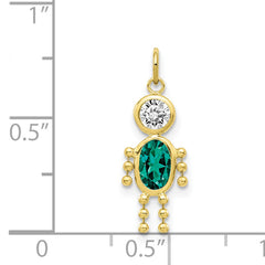 10K Gold Polished Boy Birthstone Charm with May Synthetic Emerald