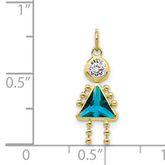 10K Yellow Gold December Birthstone Charm Polished Girl Design
